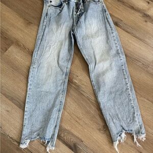 KanCan Light Wash Straight Leg Jeans with Distressed Hem